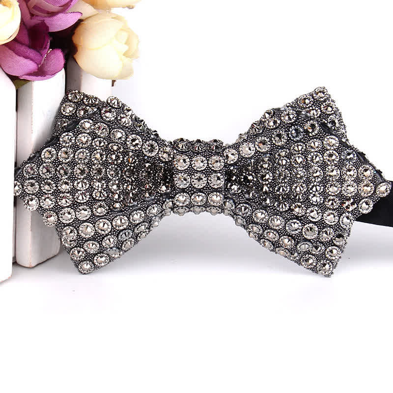 Nœud papillon pointu brillant à paillettes et strass colorés pour homme