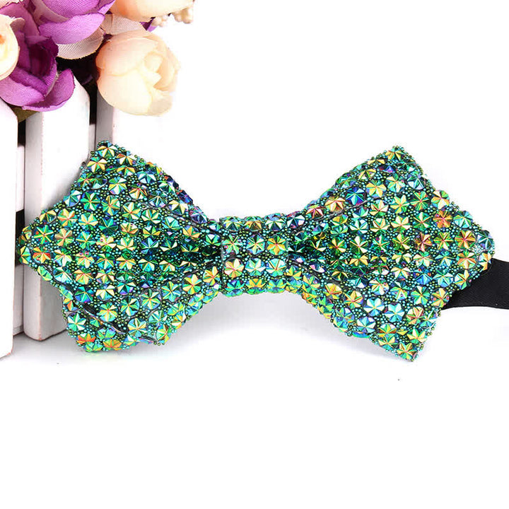 Nœud papillon pointu brillant à paillettes et strass colorés pour homme
