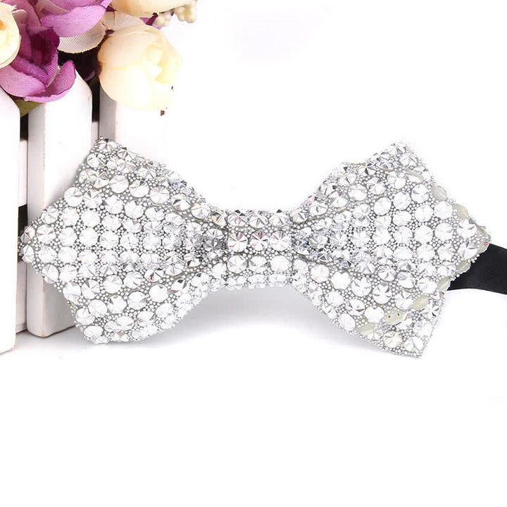 Nœud papillon pointu brillant à paillettes et strass colorés pour homme