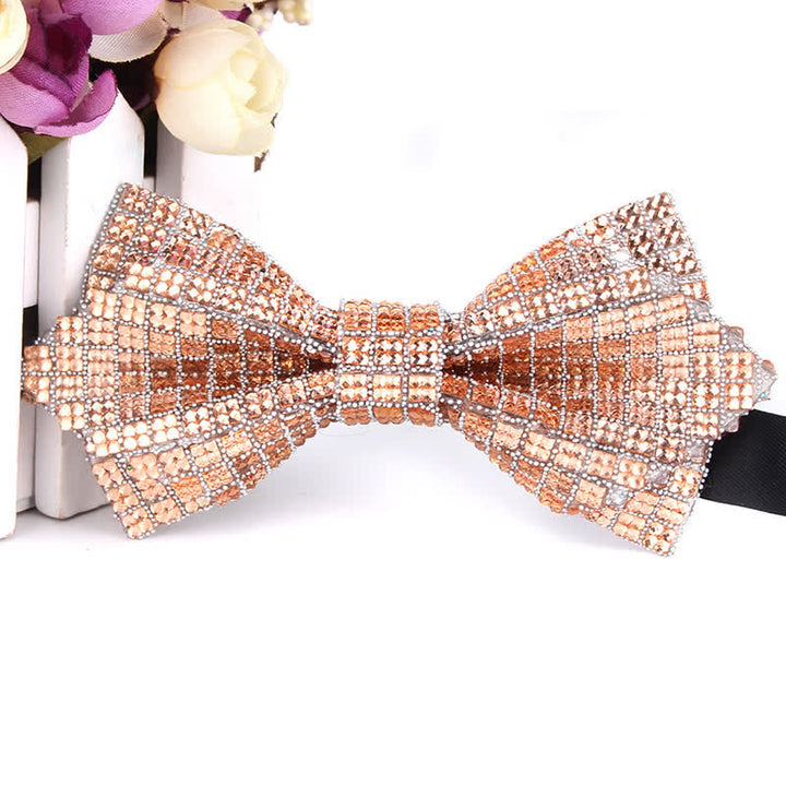 Nœud papillon pointu brillant à paillettes et strass colorés pour homme