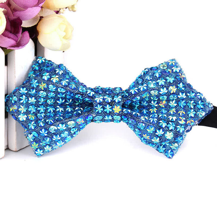 Nœud papillon pointu brillant à paillettes et strass colorés pour homme