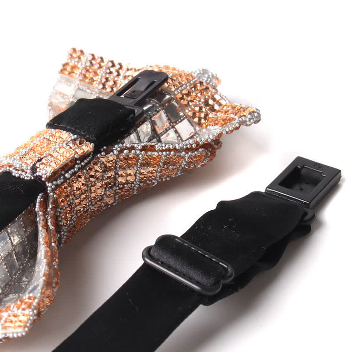 Nœud papillon pointu brillant à paillettes et strass colorés pour homme