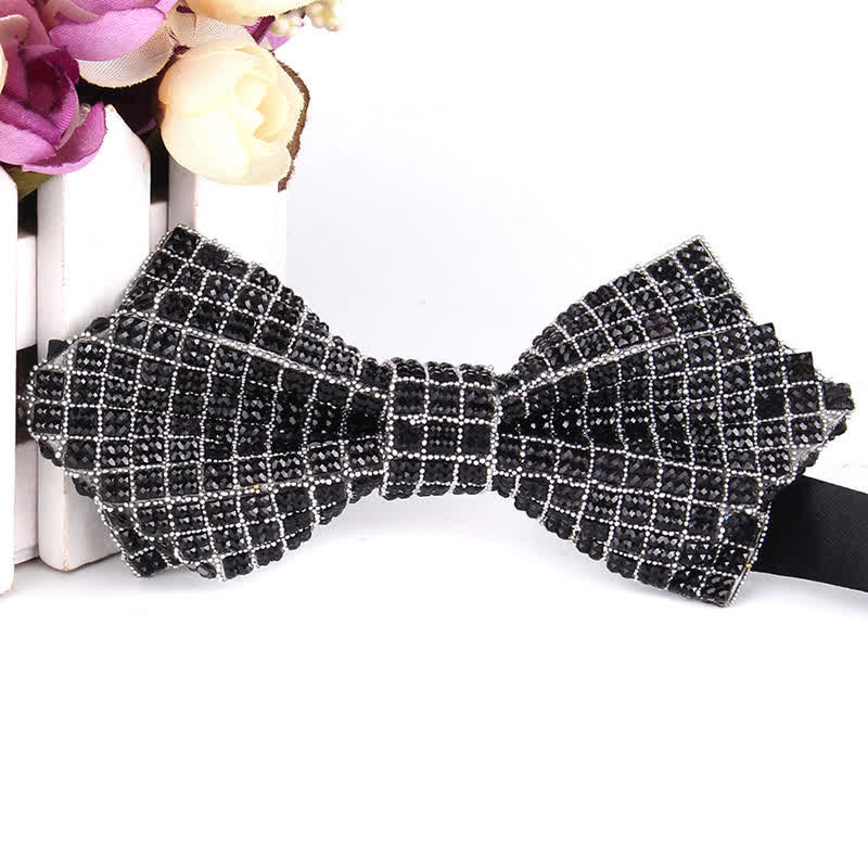 Nœud papillon pointu brillant à paillettes et strass colorés pour homme