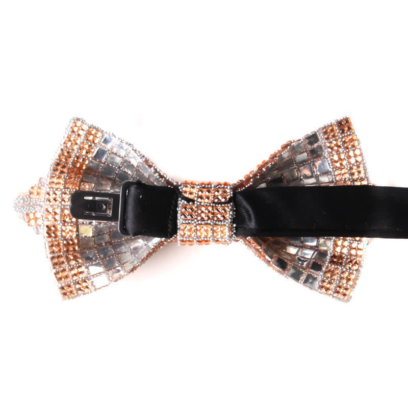 Nœud papillon pointu brillant à paillettes et strass colorés pour homme