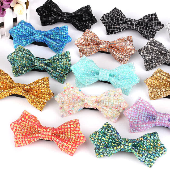 Nœud papillon pointu brillant à paillettes et strass colorés pour homme