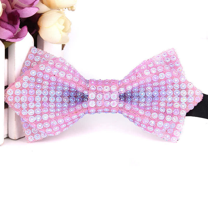 Nœud papillon pointu brillant à paillettes et strass colorés pour homme