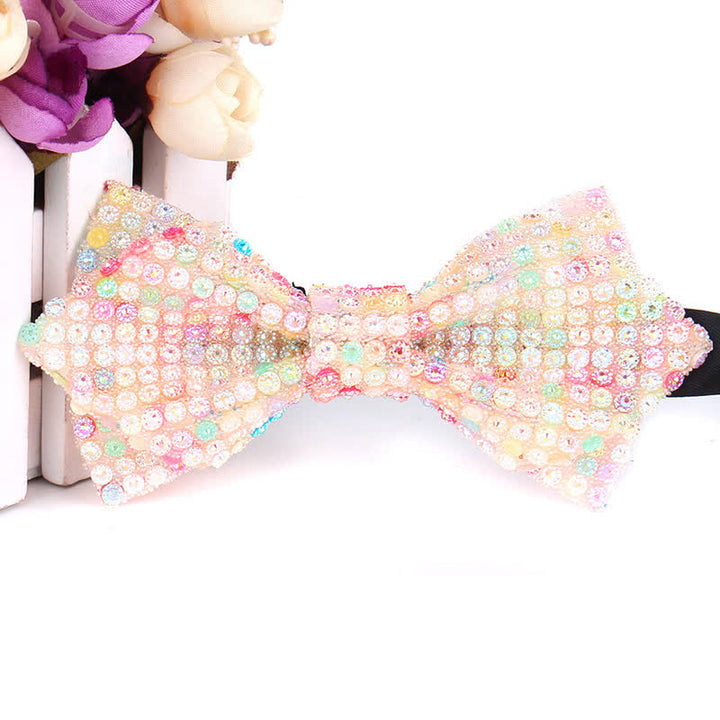Nœud papillon pointu brillant à paillettes et strass colorés pour homme