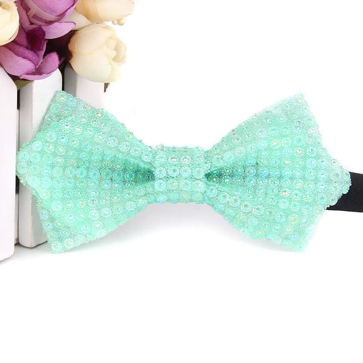 Nœud papillon pointu brillant à paillettes et strass colorés pour homme
