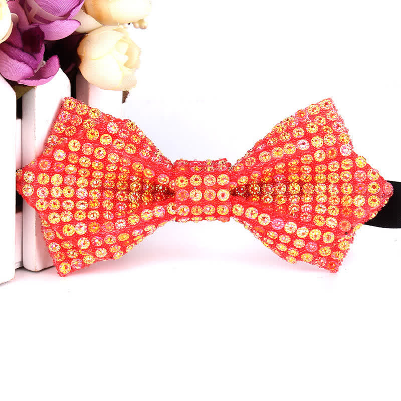 Nœud papillon pointu brillant à paillettes et strass colorés pour homme