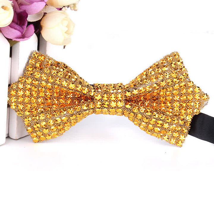 Nœud papillon pointu brillant à paillettes et strass colorés pour homme