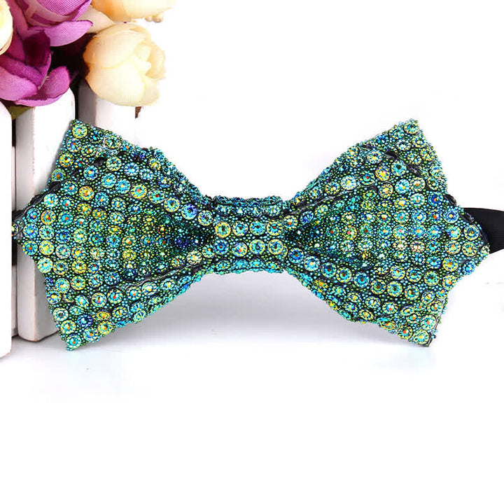 Nœud papillon pointu brillant à paillettes et strass colorés pour homme