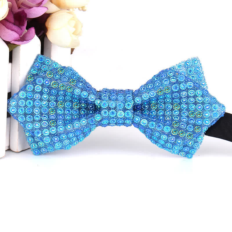 Nœud papillon pointu brillant à paillettes et strass colorés pour homme