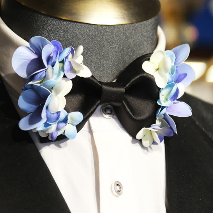 Nœud papillon pour homme avec fleurs artificielles violettes et blanches