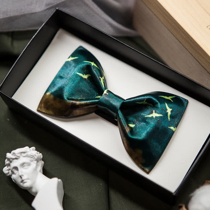 Nœud papillon vert foncé pour homme avec imprimé grue volante