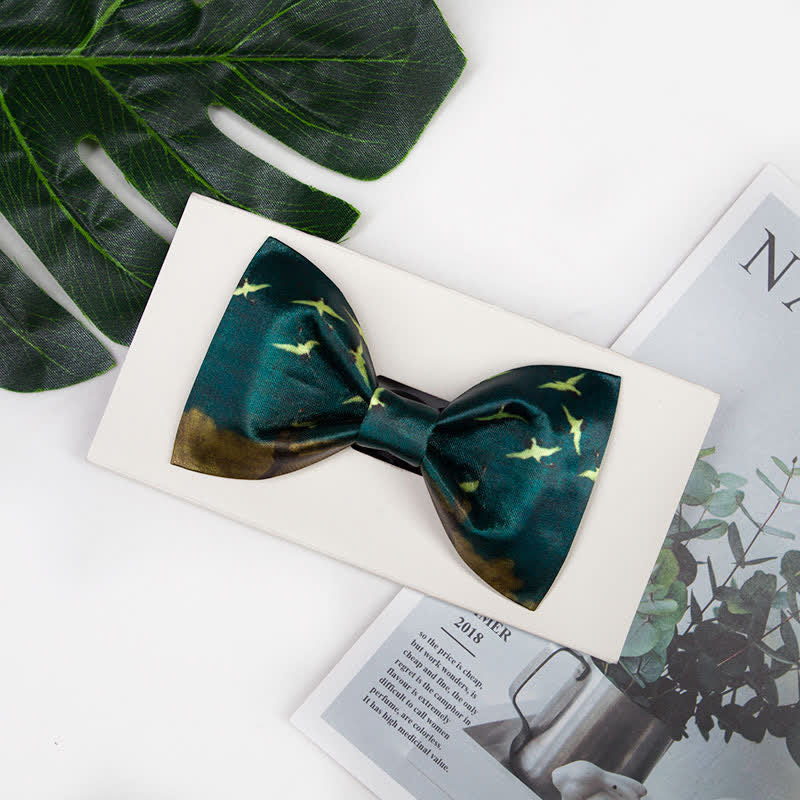 Nœud papillon vert foncé pour homme avec imprimé grue volante