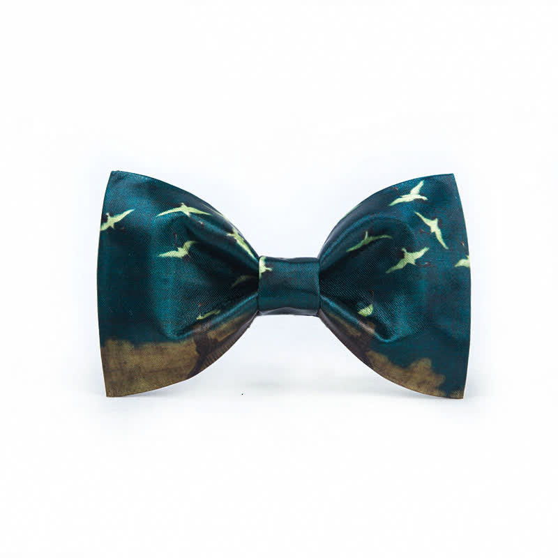 Nœud papillon vert foncé pour homme avec imprimé grue volante