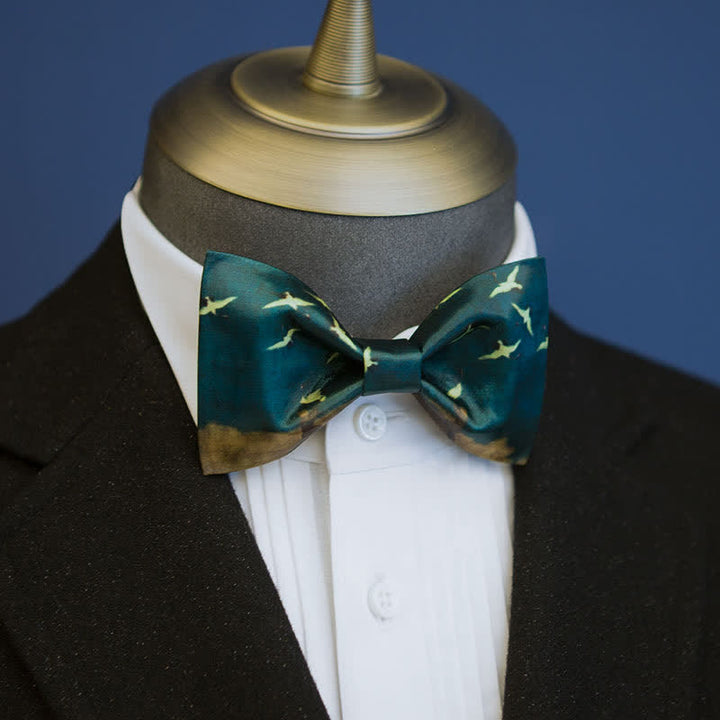Nœud papillon vert foncé pour homme avec imprimé grue volante