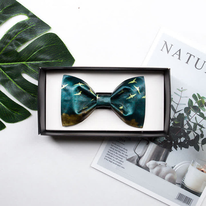 Nœud papillon vert foncé pour homme avec imprimé grue volante