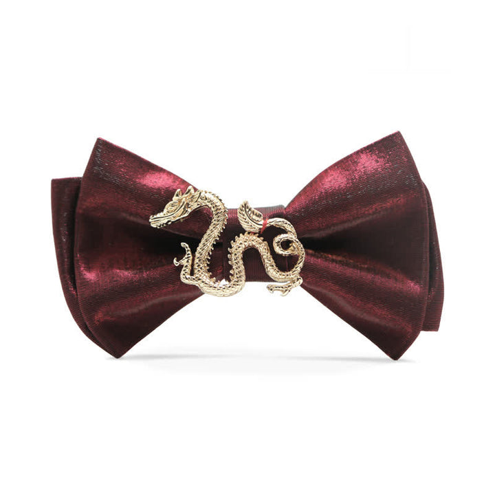 Nœud papillon rétro pour homme avec motif dragon bordeaux brillant