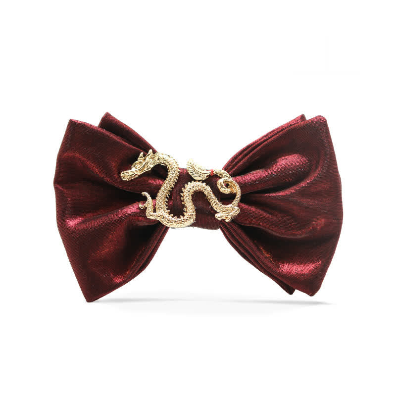 Nœud papillon rétro pour homme avec motif dragon bordeaux brillant