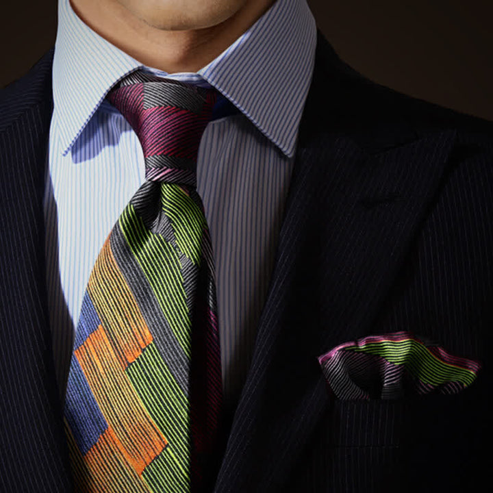 Cravate moderne à lignes géométriques multicolores pour homme