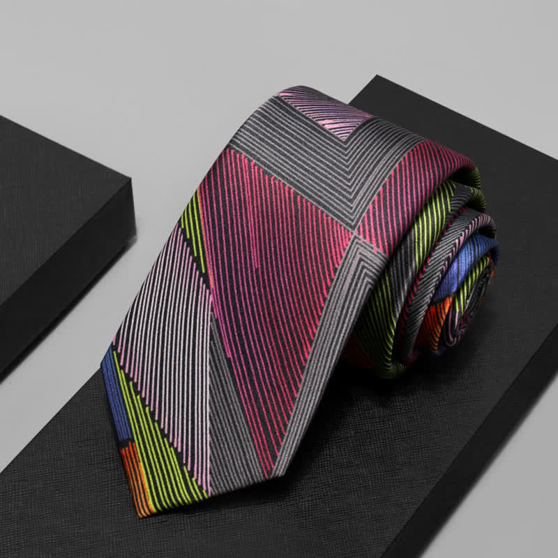 Cravate moderne à lignes géométriques multicolores pour homme