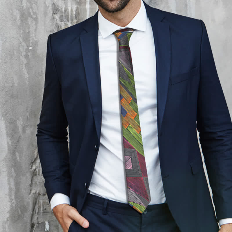 Cravate moderne à lignes géométriques multicolores pour homme