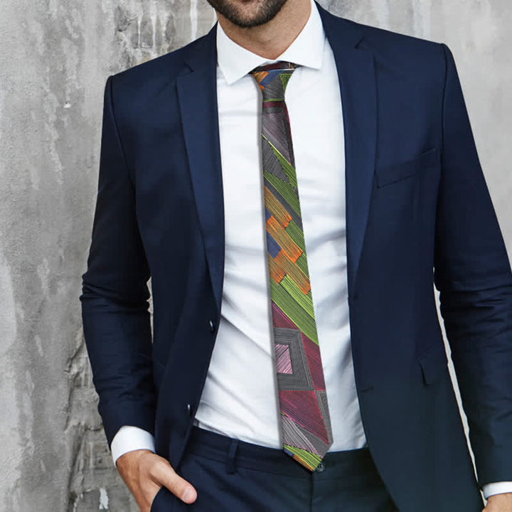 Cravate moderne à lignes géométriques multicolores pour homme