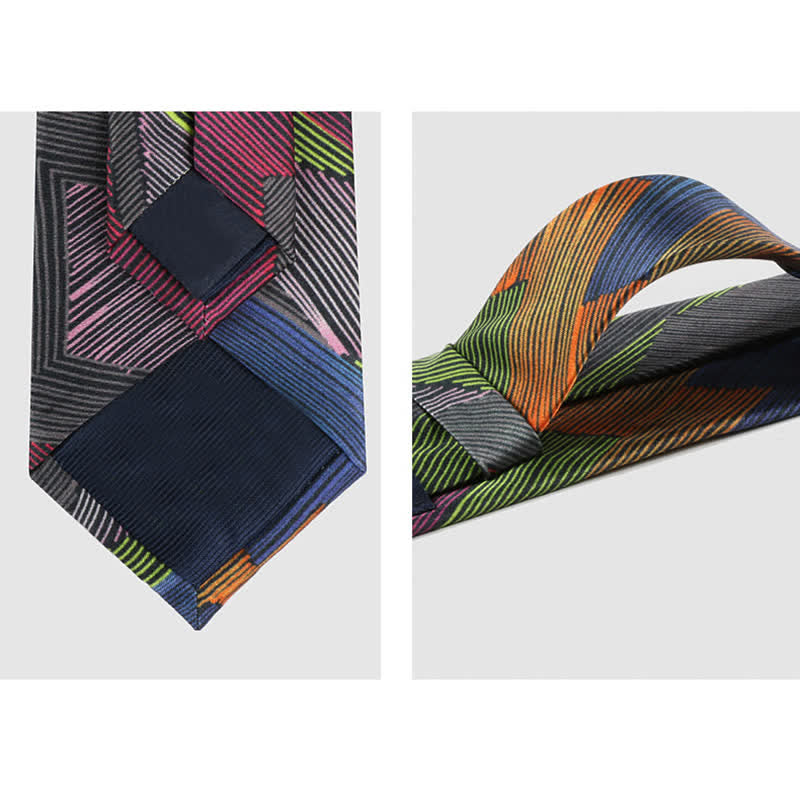 Cravate moderne à lignes géométriques multicolores pour homme