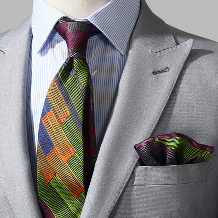 Cravate moderne à lignes géométriques multicolores pour homme