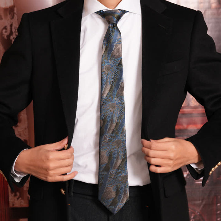 Cravate vintage à motif floral gris et bleu pour homme