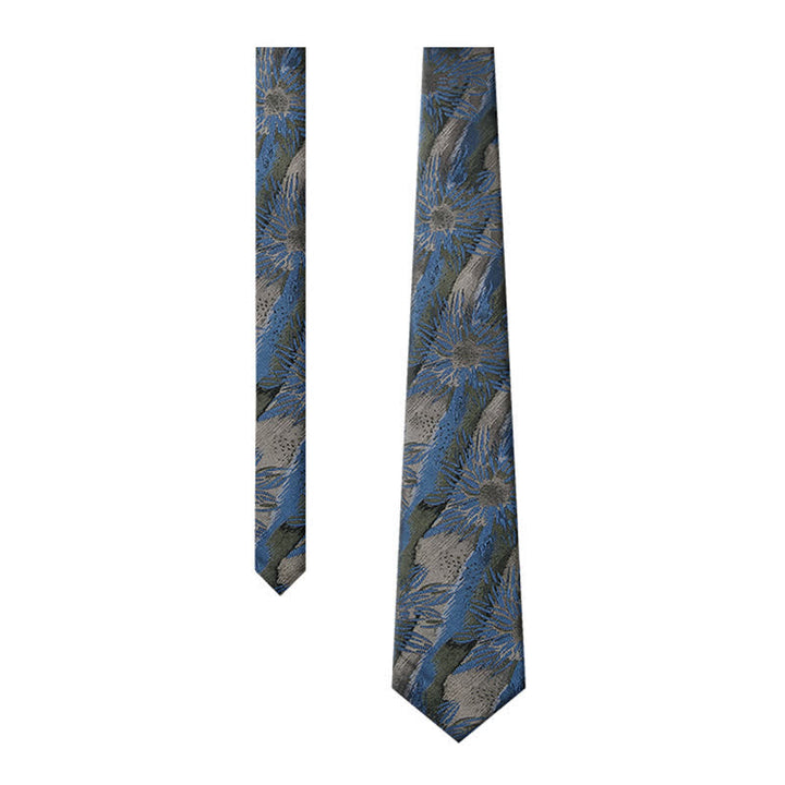 Cravate vintage à motif floral gris et bleu pour homme