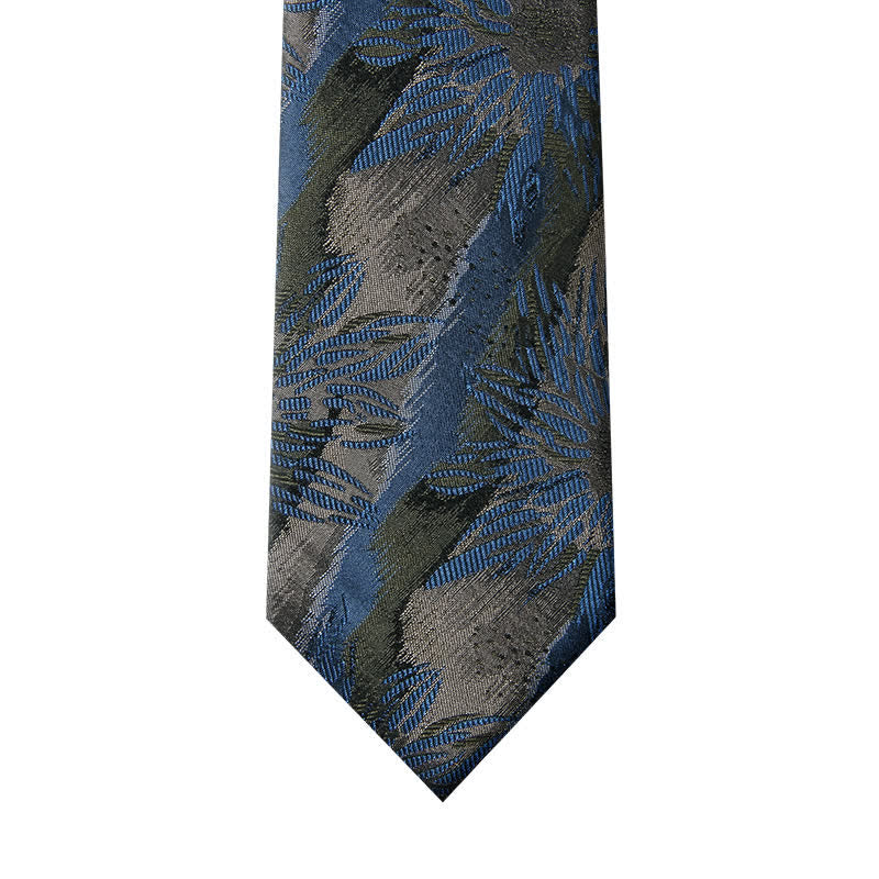 Cravate vintage à motif floral gris et bleu pour homme