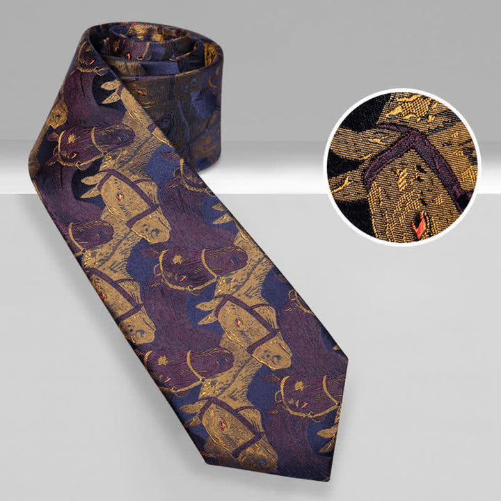 Cravate Jacquard Cheval Violet et Verge d'Or pour Homme