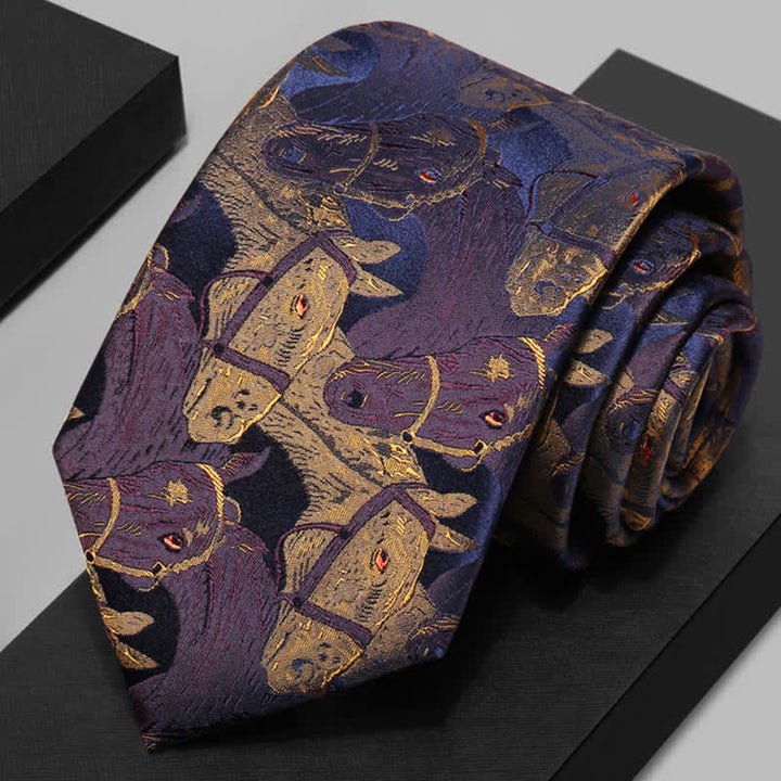 Cravate Jacquard Cheval Violet et Verge d'Or pour Homme