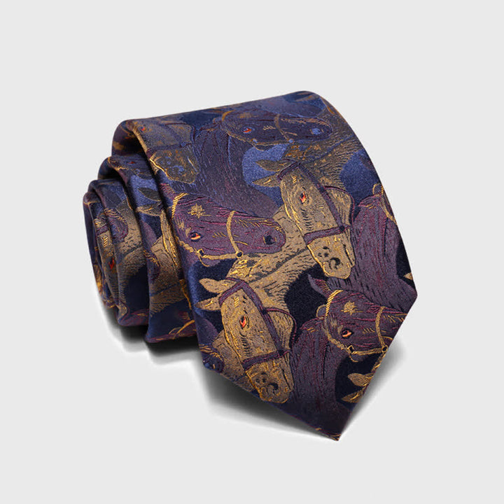 Cravate Jacquard Cheval Violet et Verge d'Or pour Homme