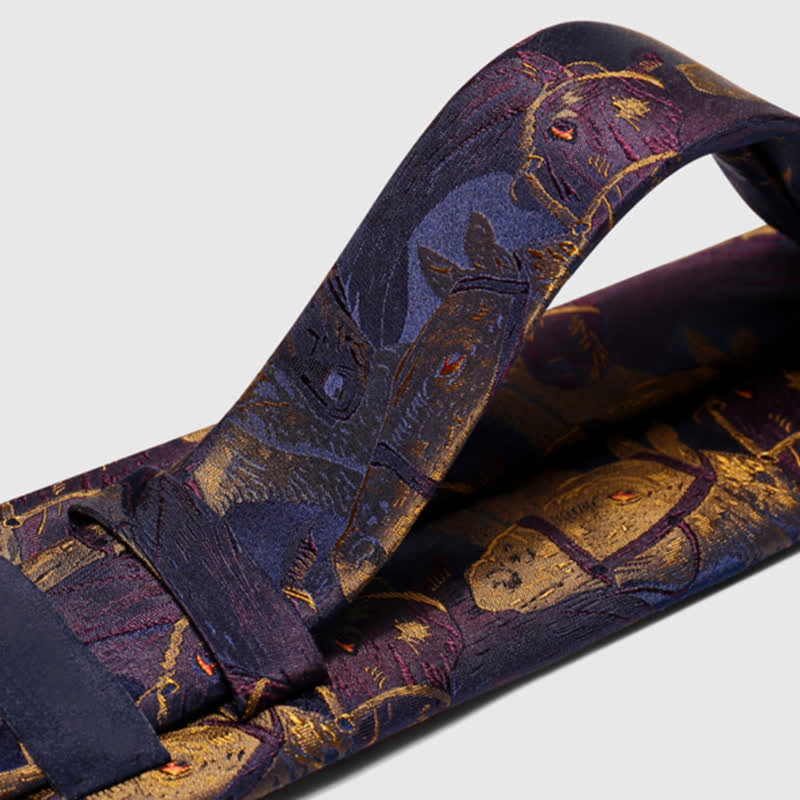 Cravate Jacquard Cheval Violet et Verge d'Or pour Homme