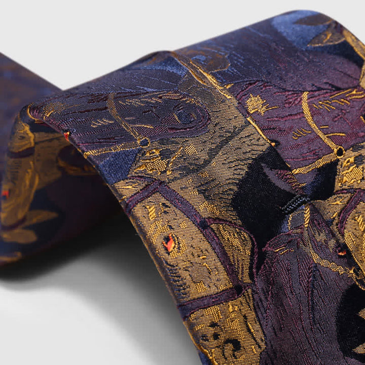 Cravate Jacquard Cheval Violet et Verge d'Or pour Homme