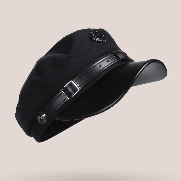Béret rétro en laine avec bord en bec de canard et ancre nautique
