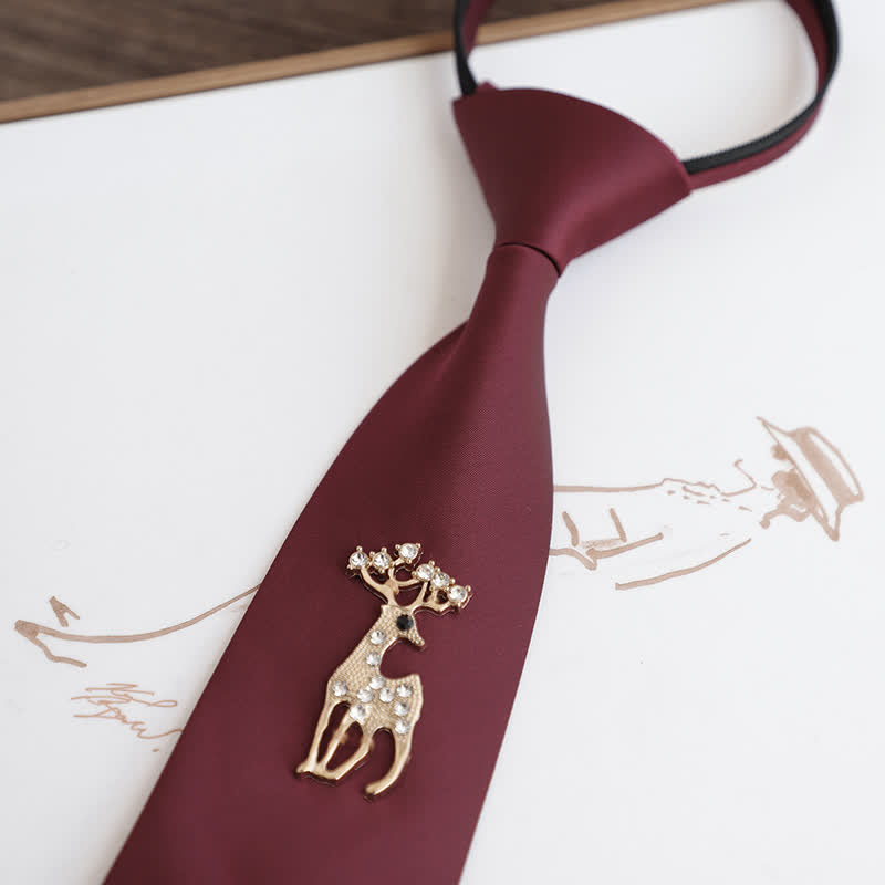 Cravate zippée de mariage pour homme avec décor doré rouge foncé