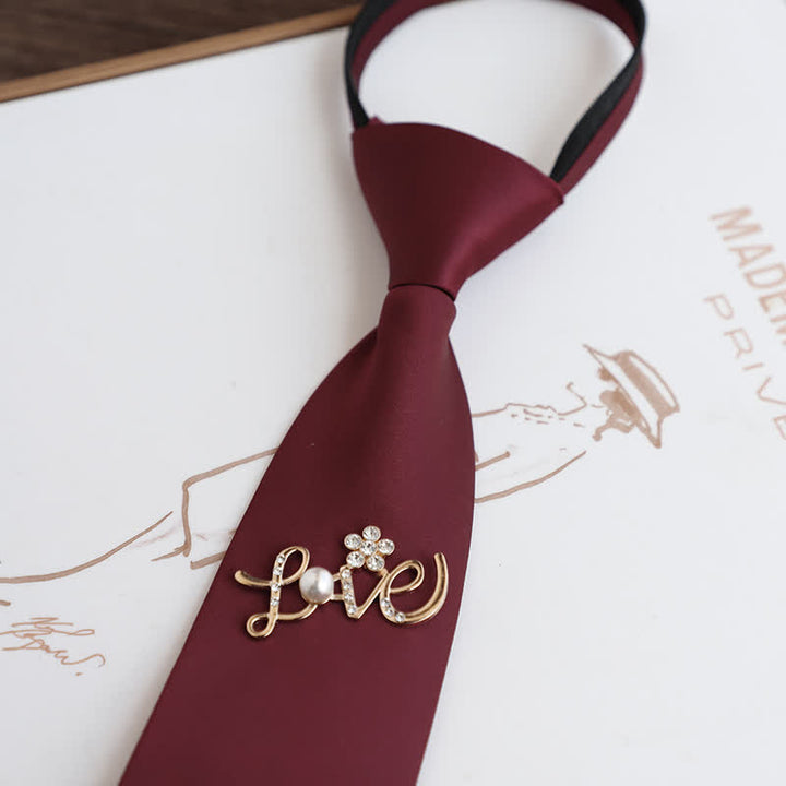 Cravate zippée de mariage pour homme avec décor doré rouge foncé