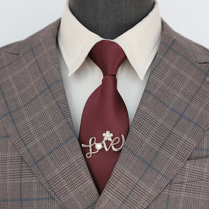 Cravate zippée de mariage pour homme avec décor doré rouge foncé