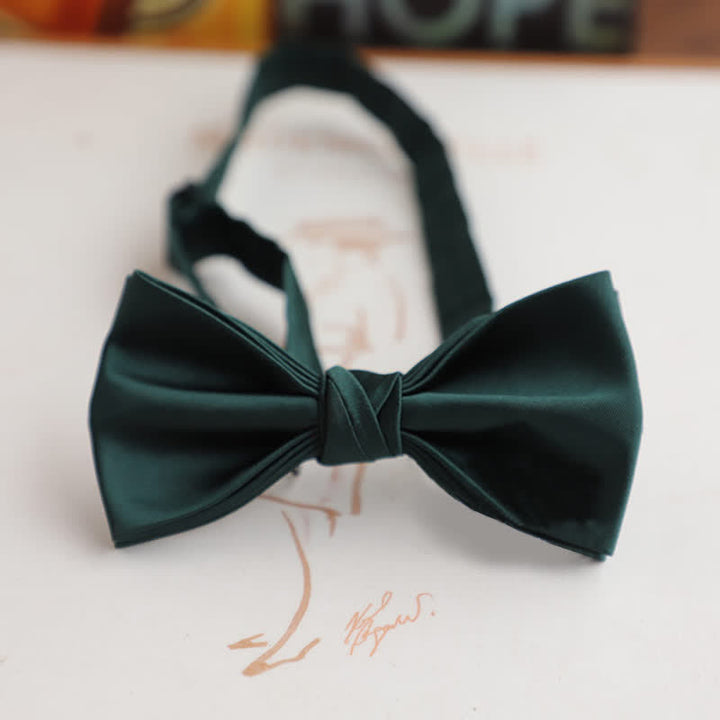 Nœud papillon brillant à double épaisseur de couleur unie pour homme