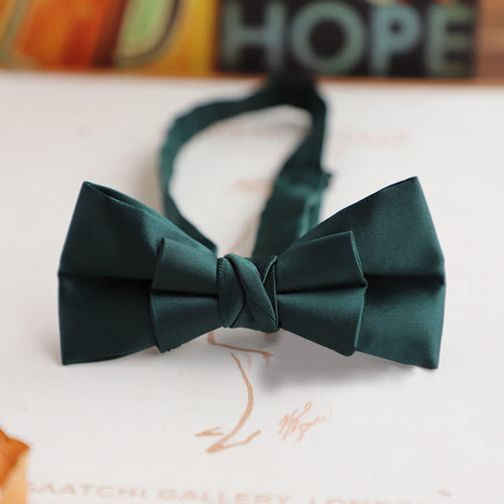 Nœud papillon brillant à double épaisseur de couleur unie pour homme