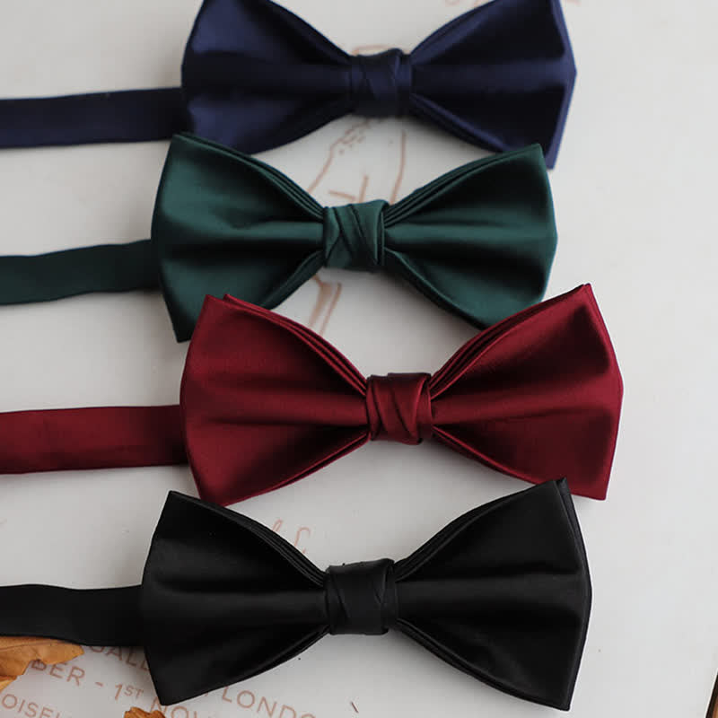 Nœud papillon brillant à double épaisseur de couleur unie pour homme