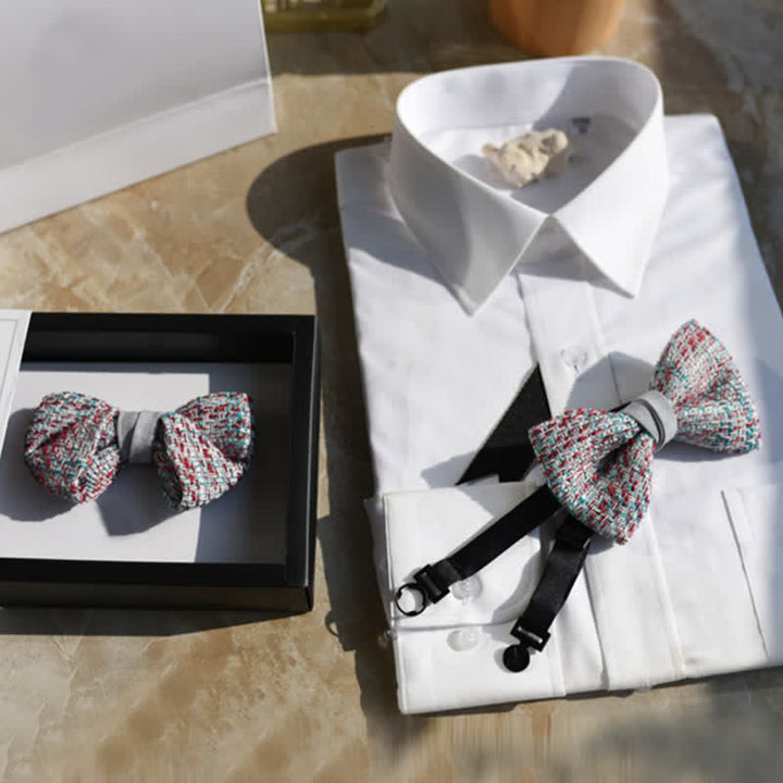 Nœud papillon tissé pour homme, mélange de couleurs gris, rose et bleu