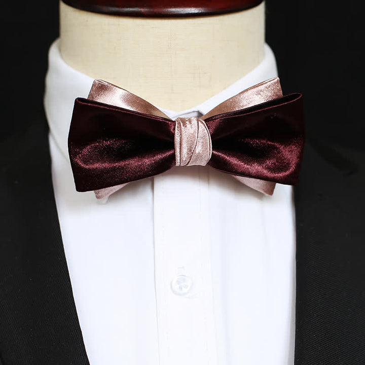 Nœud papillon double épaisseur rose brillant et bordeaux pour homme