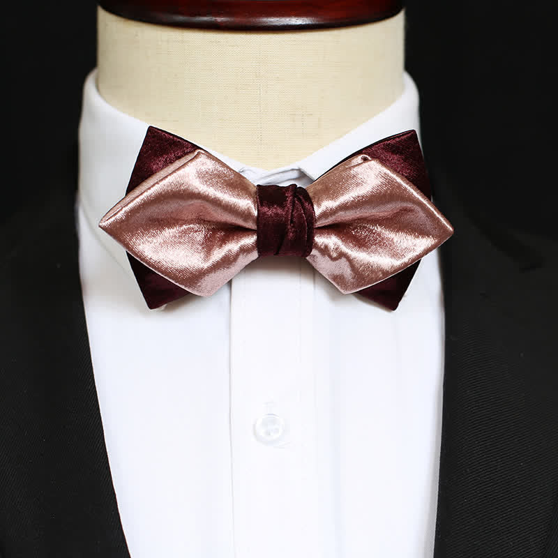 Nœud papillon double épaisseur rose brillant et bordeaux pour homme