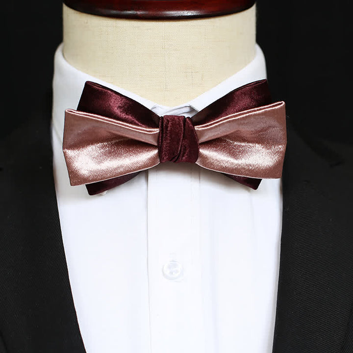 Nœud papillon double épaisseur rose brillant et bordeaux pour homme