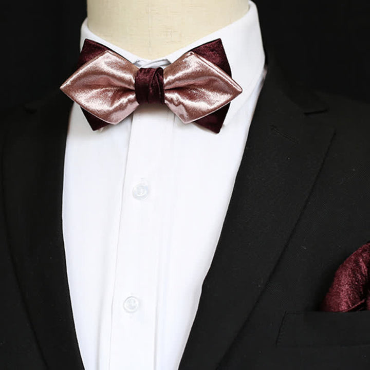 Nœud papillon double épaisseur rose brillant et bordeaux pour homme